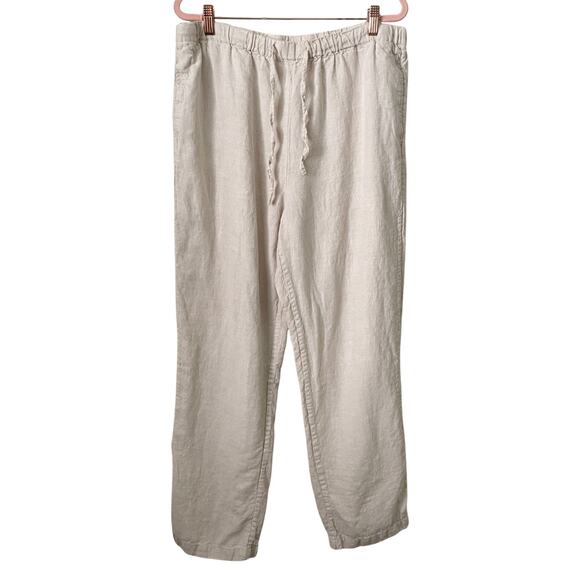 Orvis Pants Womens Large Cream Linen Pull On High Rise Straight Leg Lagenlook - Picture 1 of 11
